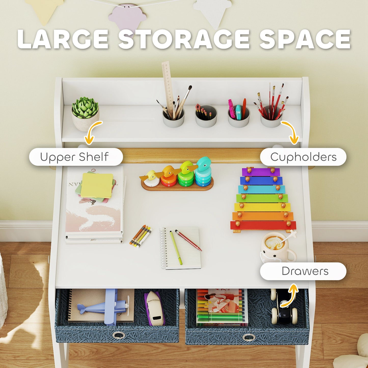 AIYAPLAY Art Table and Chair Set for children, Kids Art Desk and Chair Set with Storage Shelf and Drawers