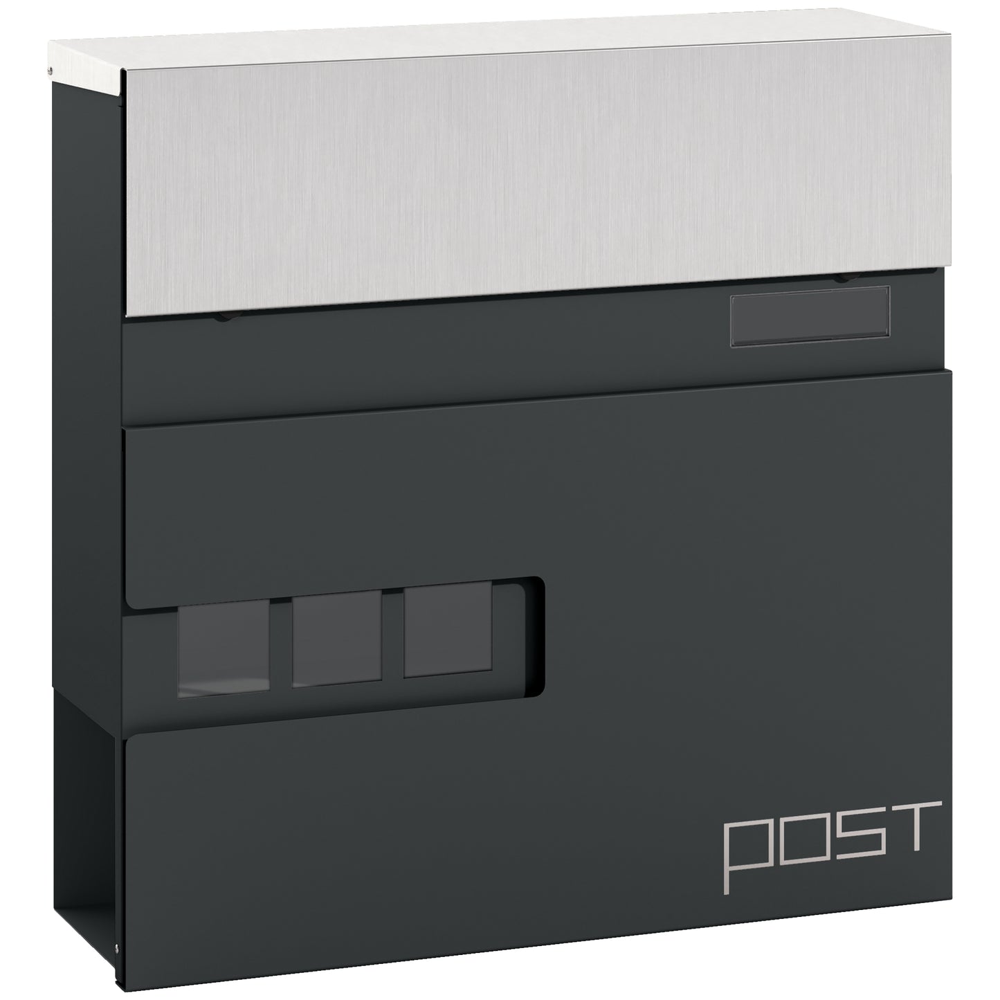 Wall Mounted Post Box with Viewing Window,  Modern Galvanised Steel Mailbox with Copper Core, Weatherproof Letterbox Charcoal Grey