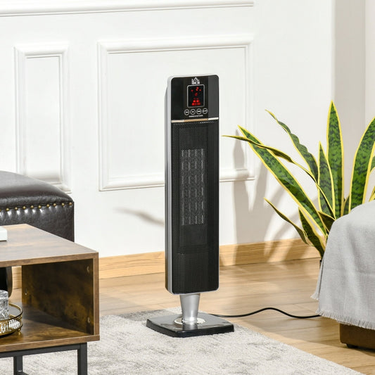 Tower Heater with 2 Heat Setting 1000W/2000W and Ceramic Fan, Electric Space Heater with Oscillating Remote Control 8hrs Timer Tip-Over Overheat Protection, Black