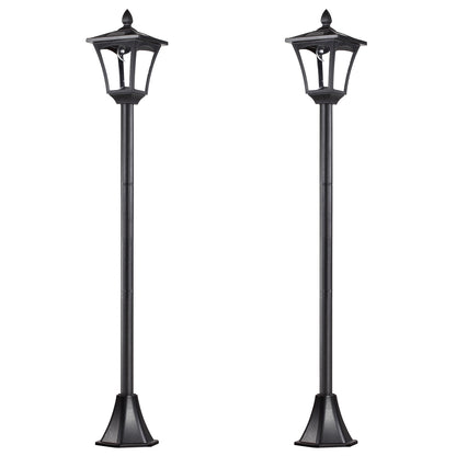 Outsunny 2 Pieces Outdoor Garden Solar Post Lamp Sensor Dimmable LED Lantern Bollard Pathway 1.6M Tall – Black