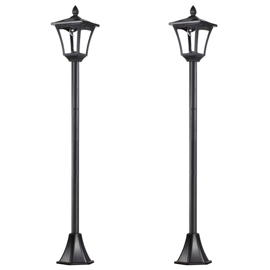 Outsunny 2 Pieces Outdoor Garden Solar Post Lamp Sensor Dimmable LED Lantern Bollard Pathway 1.6M Tall – Black