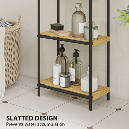 3-Tier Bamboo Bathroom Storage Shelf, Freestanding Narrow Shelving Unit with Slatted Shelves for Kitchen Bathroom Living Room, 41.5 x 21.5 x 77.5 cm, Natural and Black