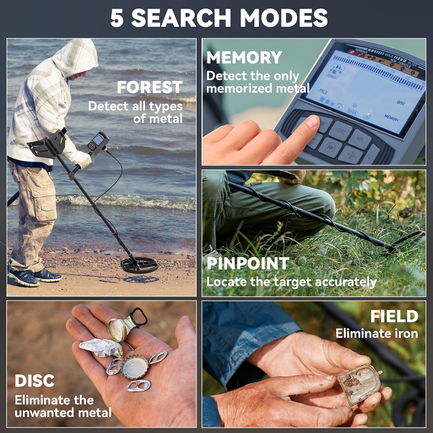 Metal Detector for Adults and Beginners, Gold Detector W/ Higher Accuracy IP68 Waterproof Coil, 5 Professional Modes W/ Pinpoint & Memory Mode