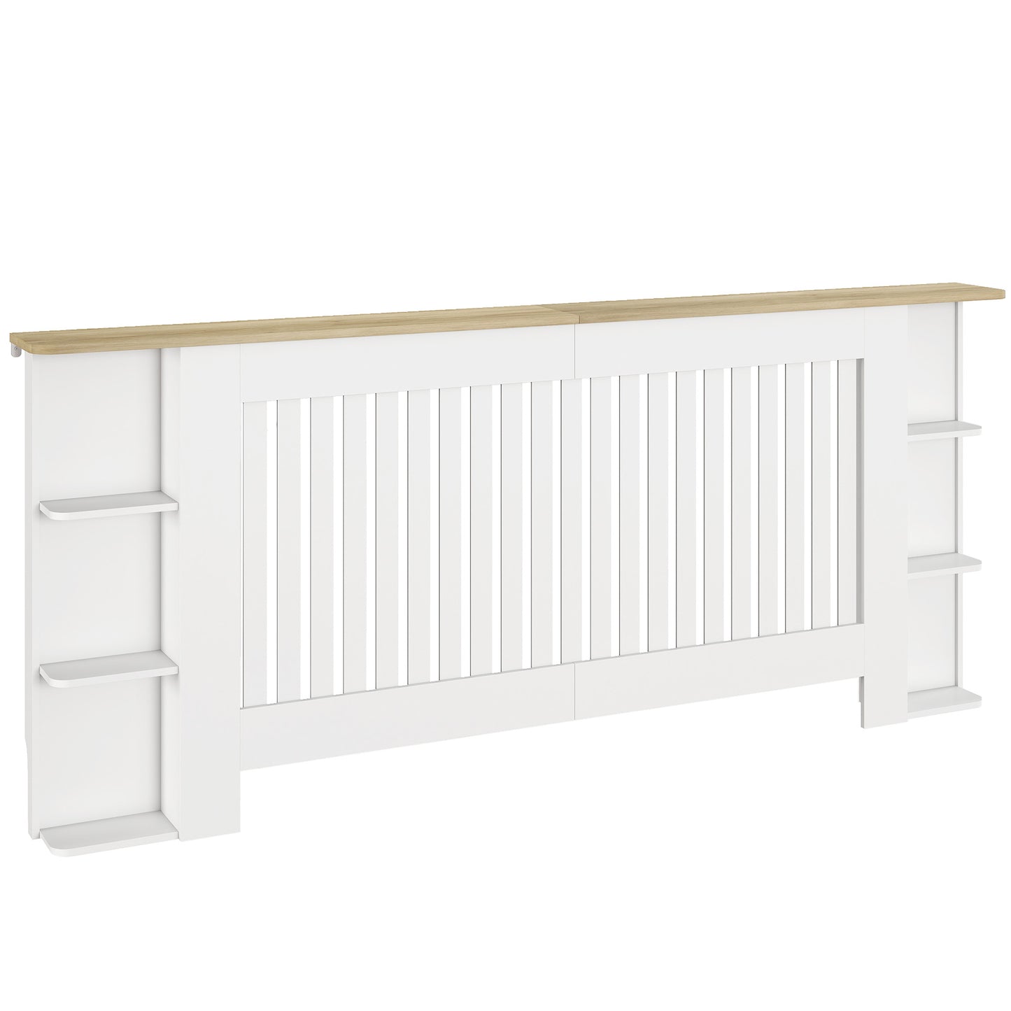 Radiator Cover with Open Storage Shelves, Vertical Slatted Cabinet Shelf Heater Cover for Living Room, Hallway, Extra Large, White (H: 83 / W: 191 / D: 19 cm)