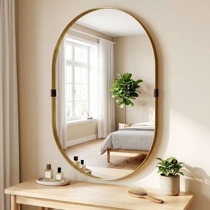 Rectangular Wall Mirror | Elevated 4cm Aluminium Alloy Frame | Shatterproof Tempered Glass | Moisture-Resistant Anodised Finish | MDF Backing | 60x90cm | Gold Tone