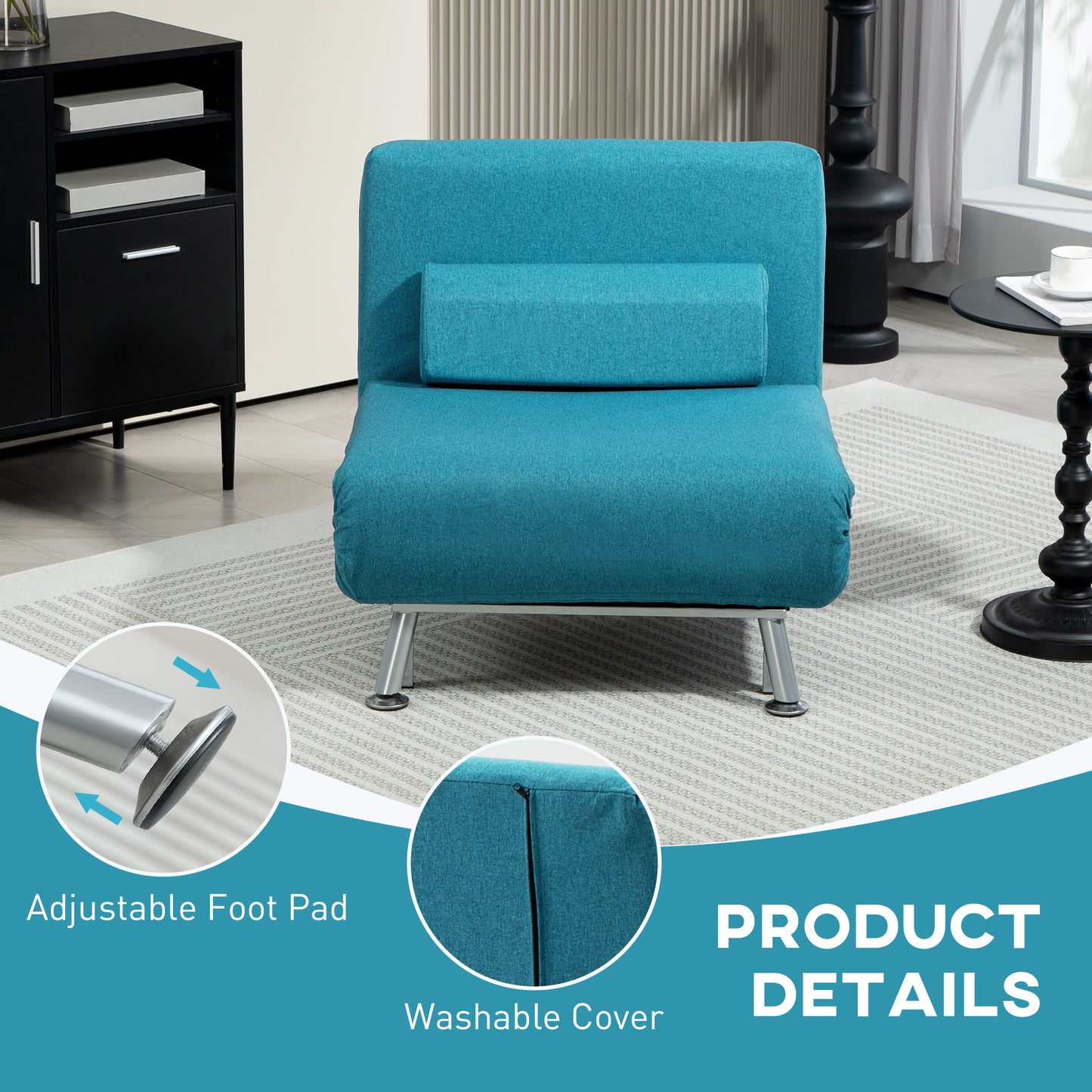 Single Linen-Feel Sleeper Chair - Dark Blue