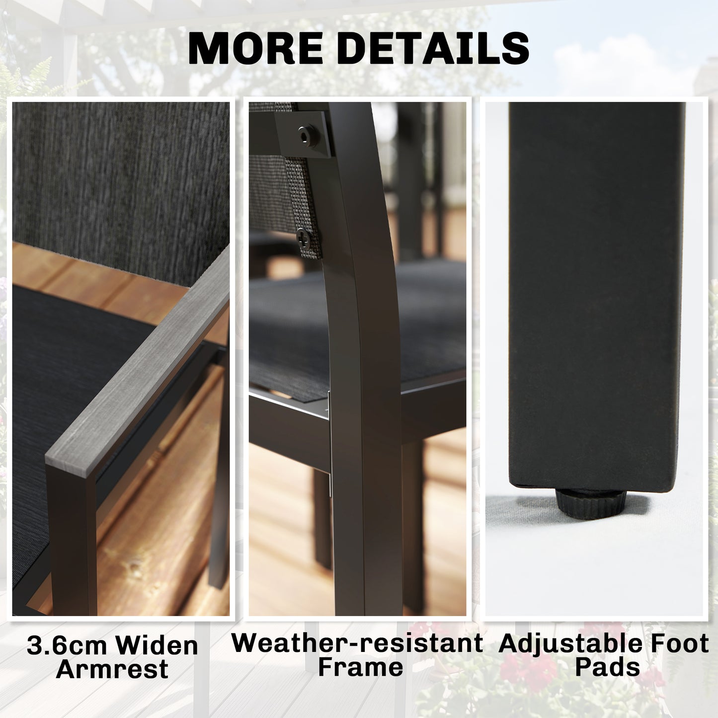 7-Piece Garden Dining Set | Slatted Acacia Wood Table | 6 Stackable Texteline Chairs | Wide Armrests | Powder-Coated Steel | Adjustable Foot Pads | 160kg Chair Capacity | 150x90x75cm | Grey