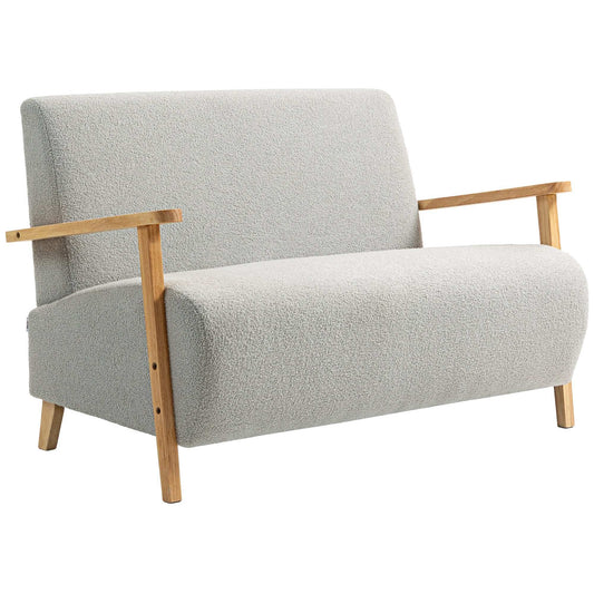 Small Sherpa Fabric 2 Seater Sofa Settee - Light Grey