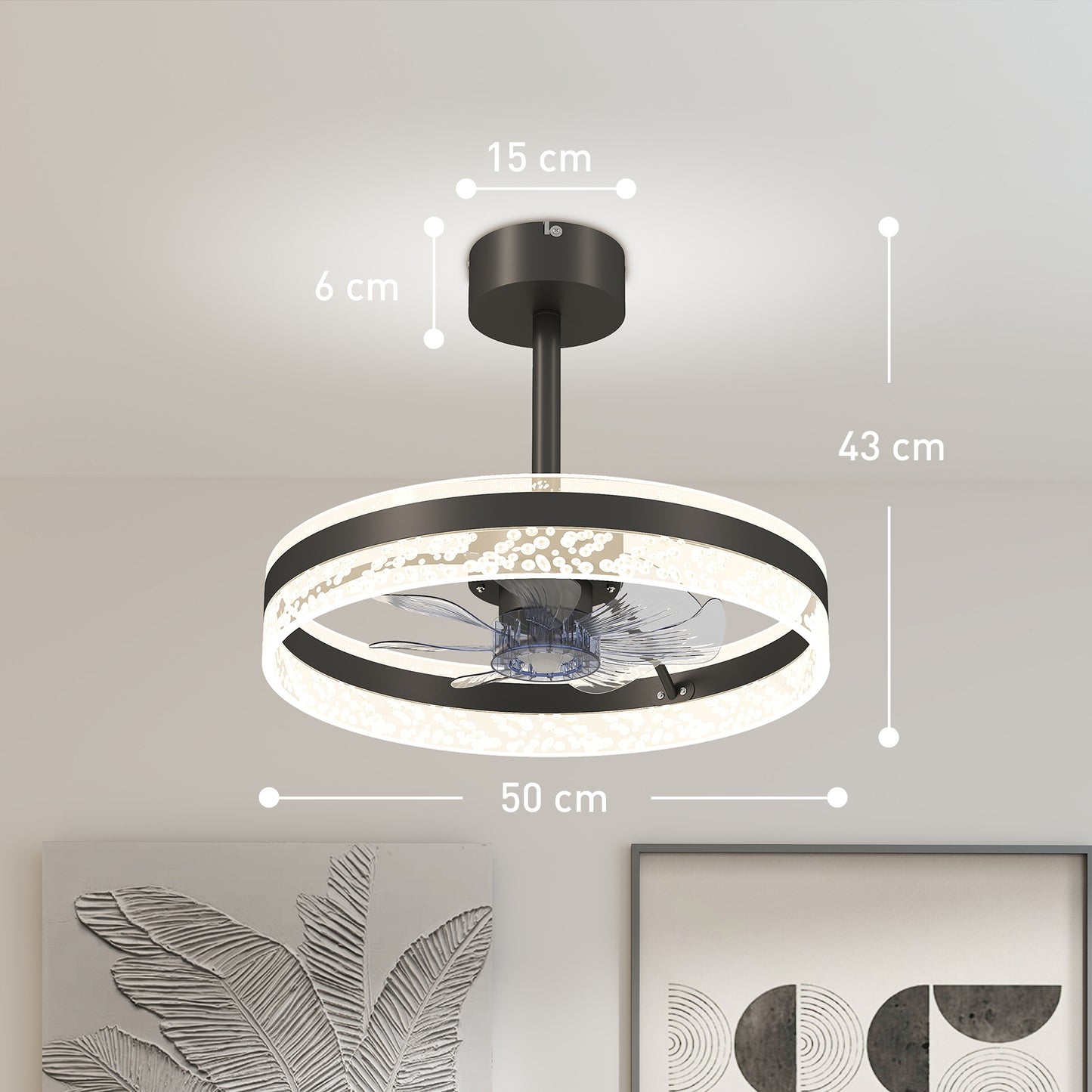 Ceiling Fan with LED Light and Remote - Black