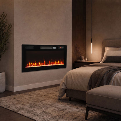 92cm Slim Electric Fireplace | Wall Mounted, Recessed or Freestanding | 900/1800W, 12 Flame Colours, Remote & 7-Day Programme | Black