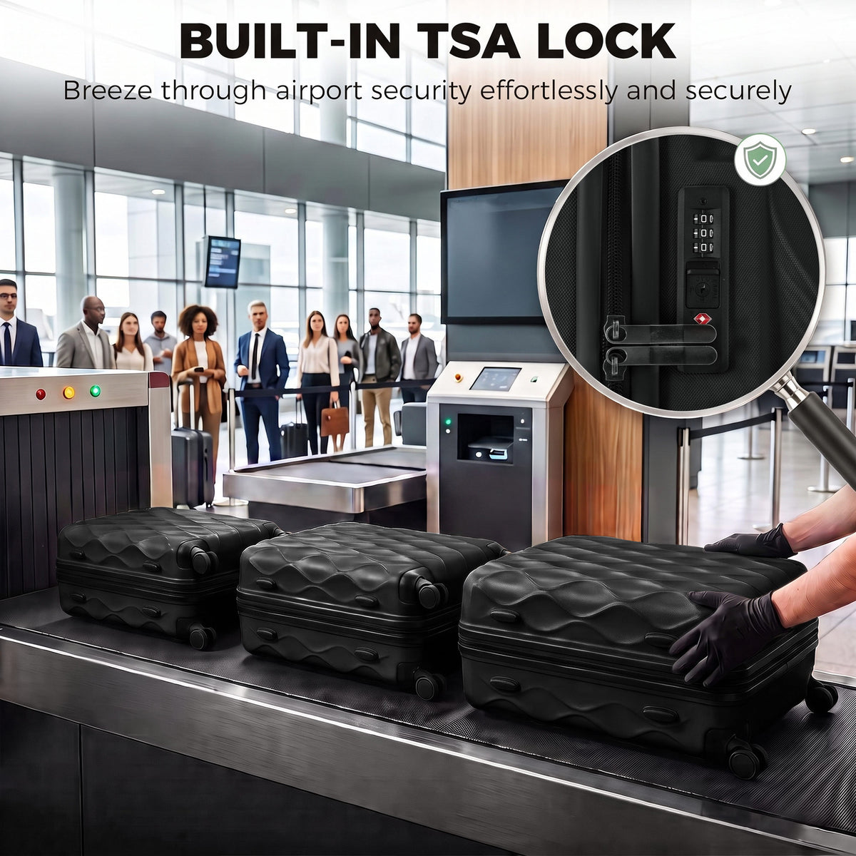 3-Piece Hard Shell Suitcase Set | TSA Lock & 360° Spinner Wheels | 20/24/28 Inch Carry-On & Checked Luggage | Black or Green