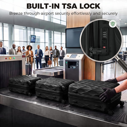 3-Piece Hard Shell Suitcase Set | TSA Lock & 360° Spinner Wheels | 20/24/28 Inch Carry-On & Checked Luggage | Black or Green