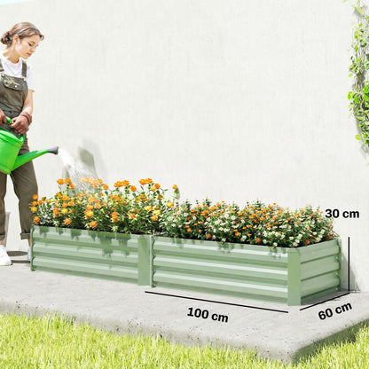 Set of 2 Galvanised Steel Raised Garden Beds | Open Bottom | Direct Soil Contact | No Waterlogging | Easy Assembly | Use Together or Alone | 100x60x30cm | Light Green