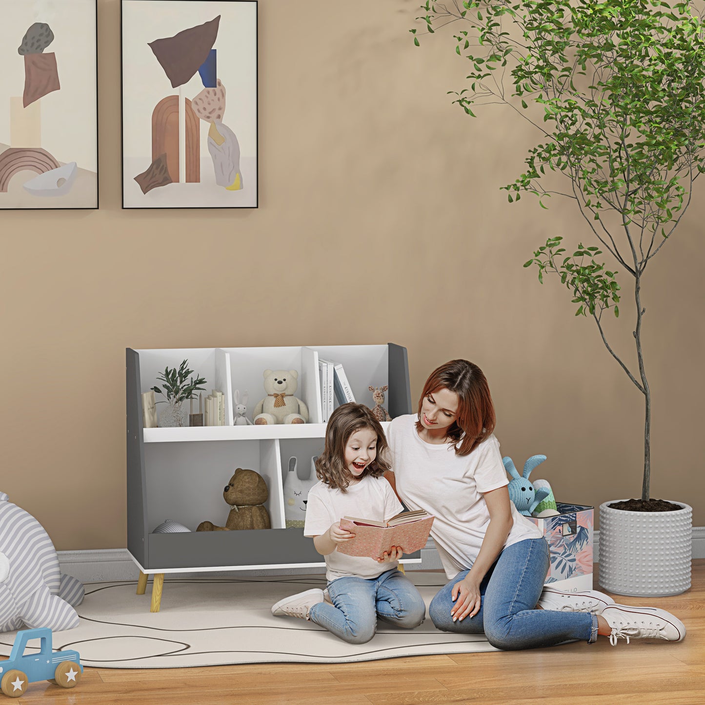 Kids Storage Shelf with 5 Compartments, Grey