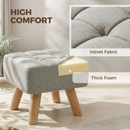 Square Padded Footstool Ottoman Pouffe | Tufted Linen-Look | Light Brown