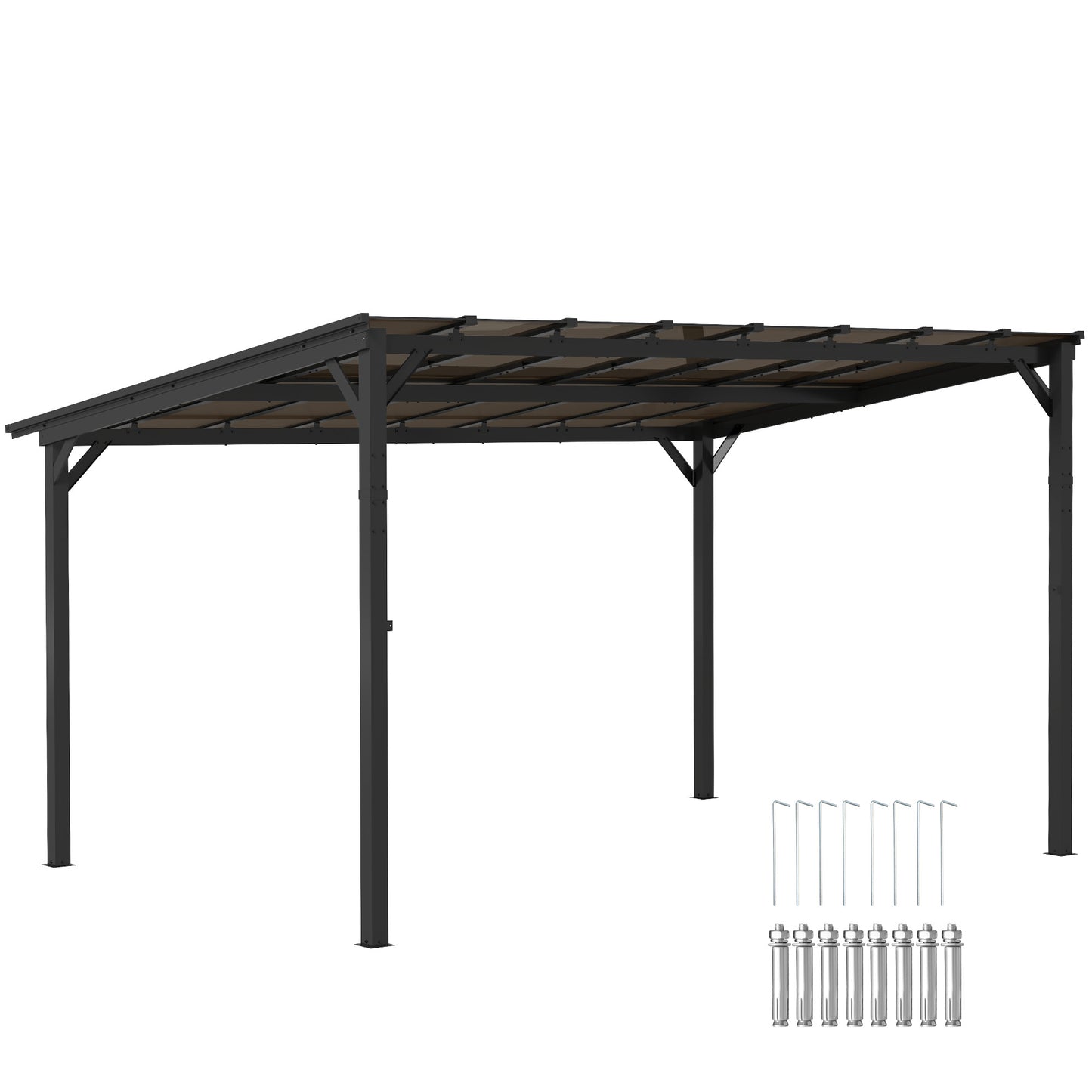 3 x 4.3m Metal Pergola with UPF 50+ and Waterproof Polycarbonate Roof, Wall-Mounted or Free Standing Garden Gazebo Outdoor Sun Shade