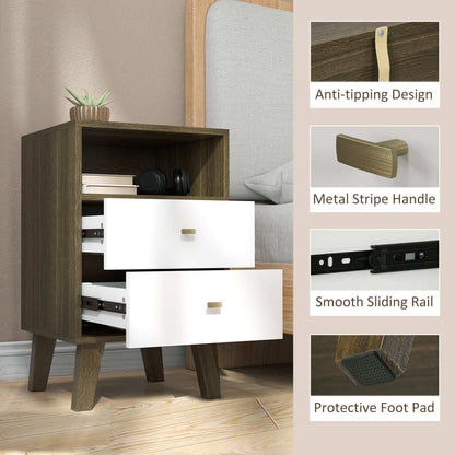Industrial-Scandinavian Mix Bedside Table, with Drawers and Shelf