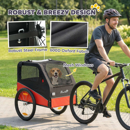 Dog Bike Trailer | 20kg Capacity | 20" Inflatable Rubber Wheels | Universal Coupler | 600D Oxford Fabric | Steel Frame | Reflectors & Safety Flag | Foldable | 139x72x88cm | Red