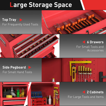Three-Part Steel Locking Tool Storage Cabinet Chest - Red / Black