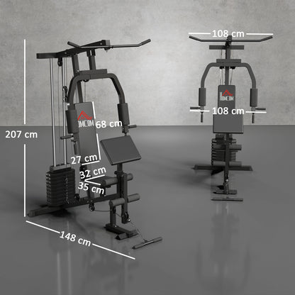 Multi Gym Station | Black | 148x108x207cm | 45kg Weight Stack | 10 Blocks | Chest Press | Butterfly Press | Leg Developer | 0-90° Arm Rotation | 120kg Max | Steel & PU