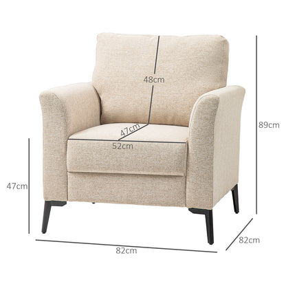 Modern Armchair, Linen Fabric Upholstered Accent Chair with Metal Legs, Wood Frame and Padded Cushion for Living Room Bedroom Office