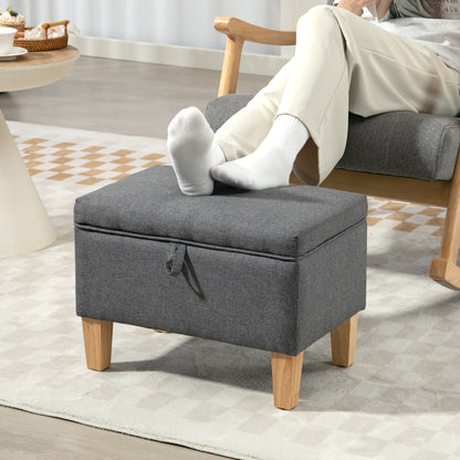 Storage Ottoman & Padded Footstool | 16L Storage | Linen-Look | Rubberwood Legs | 100° Lid Opening | 120kg | 49x33x36cm | Charcoal Grey