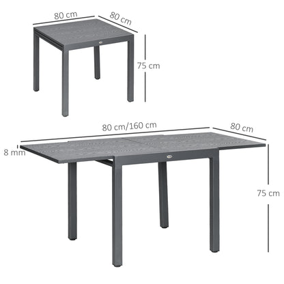 Outsunny Extendable Garden Table for 6 with Aluminium Frame, Steel Tabletop, Dark Grey