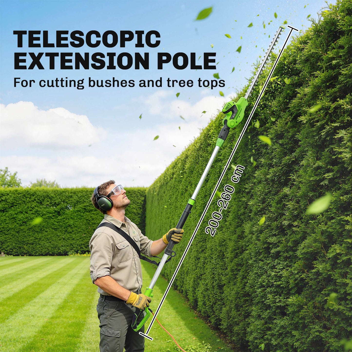 Outsunny 2.6m Corded Extendable Hedge Trimmer with 90° Adjustable Head, 450W Telescopic Electric Hedge Cutter Long Reach