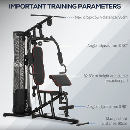 Multi-Functional Home Gym Workout Station, 45Kg Weight Stack Multi Gym Fitness Equipment for Full Body Fitness