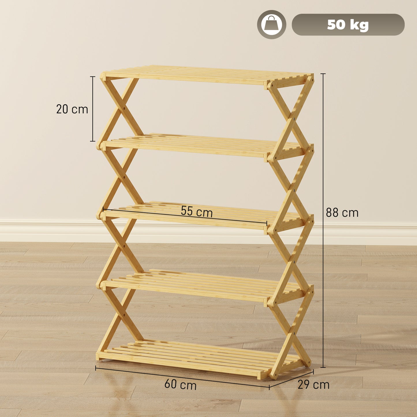 5-Tier Bamboo Shoe Rack, No Assembly - Natural