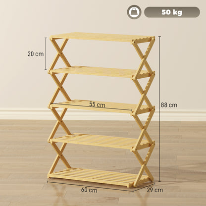 5-Tier Bamboo Shoe Rack, No Assembly - Natural