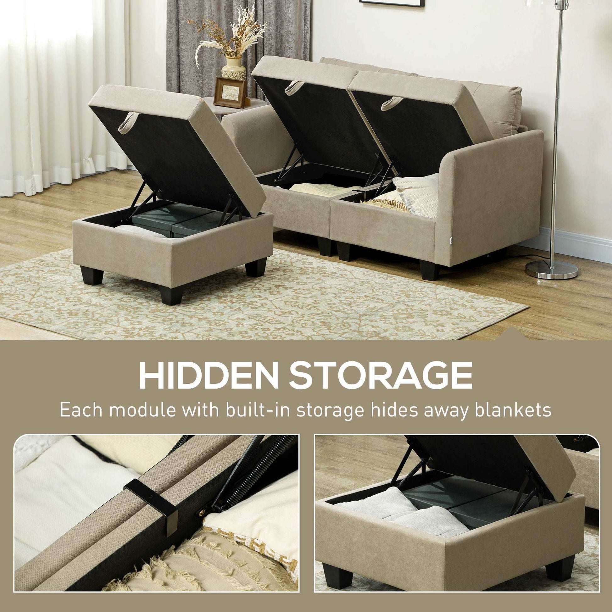 'L' Shape Modular Storage Sofa Couch Settee - Light Brown / Dark Grey