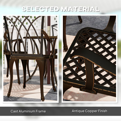 5 Piece Cast Aluminium Garden Dining Set | 4 Armchairs | Round Table Dia 85cm | 50mm Parasol Hole | Adjustable Feet | 160kg | Bronze Tone
