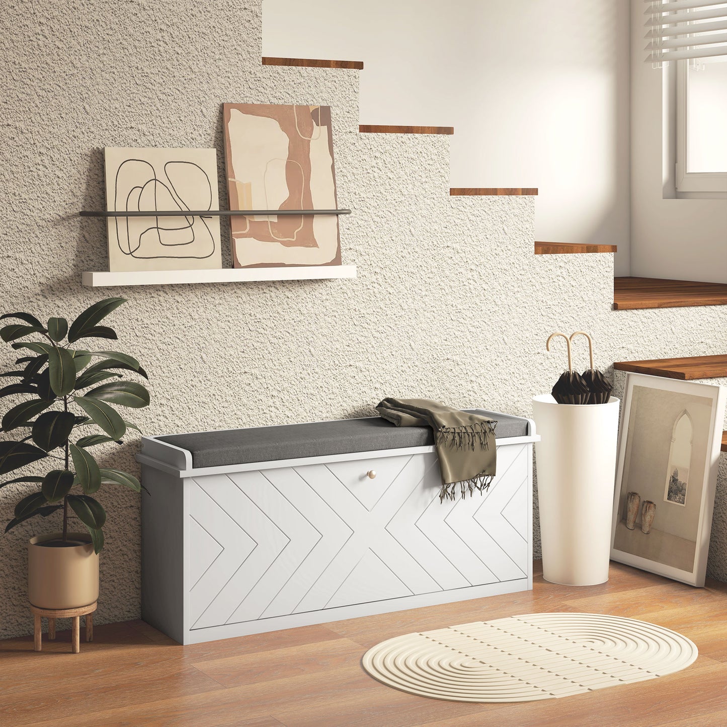 Shoe Storage with Seat, Upholstered Hallway Bench, Shoe Bench with Flip Drawer, Adjustable Shelf for 10 Pairs of Shoes