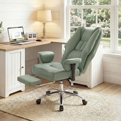 Reclining Executive Office Chair | 155° Recline | Retractable Footrest | Pocket Spring Seat | Pet-Friendly Faux Leather | Green | 120kg