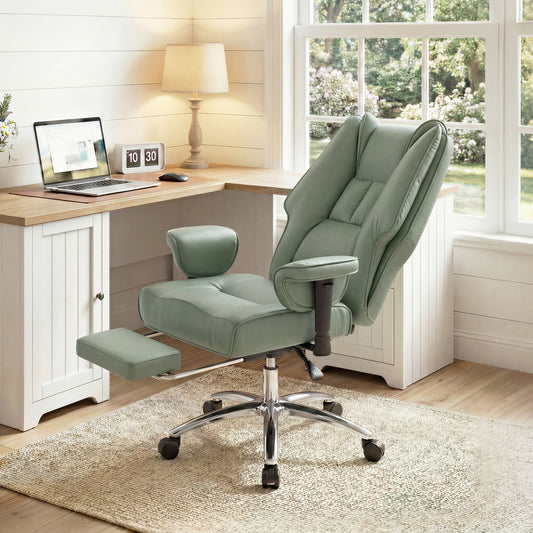 Reclining Executive Office Chair | 155° Recline | Retractable Footrest | Pocket Spring Seat | Pet-Friendly Faux Leather | Green | 120kg