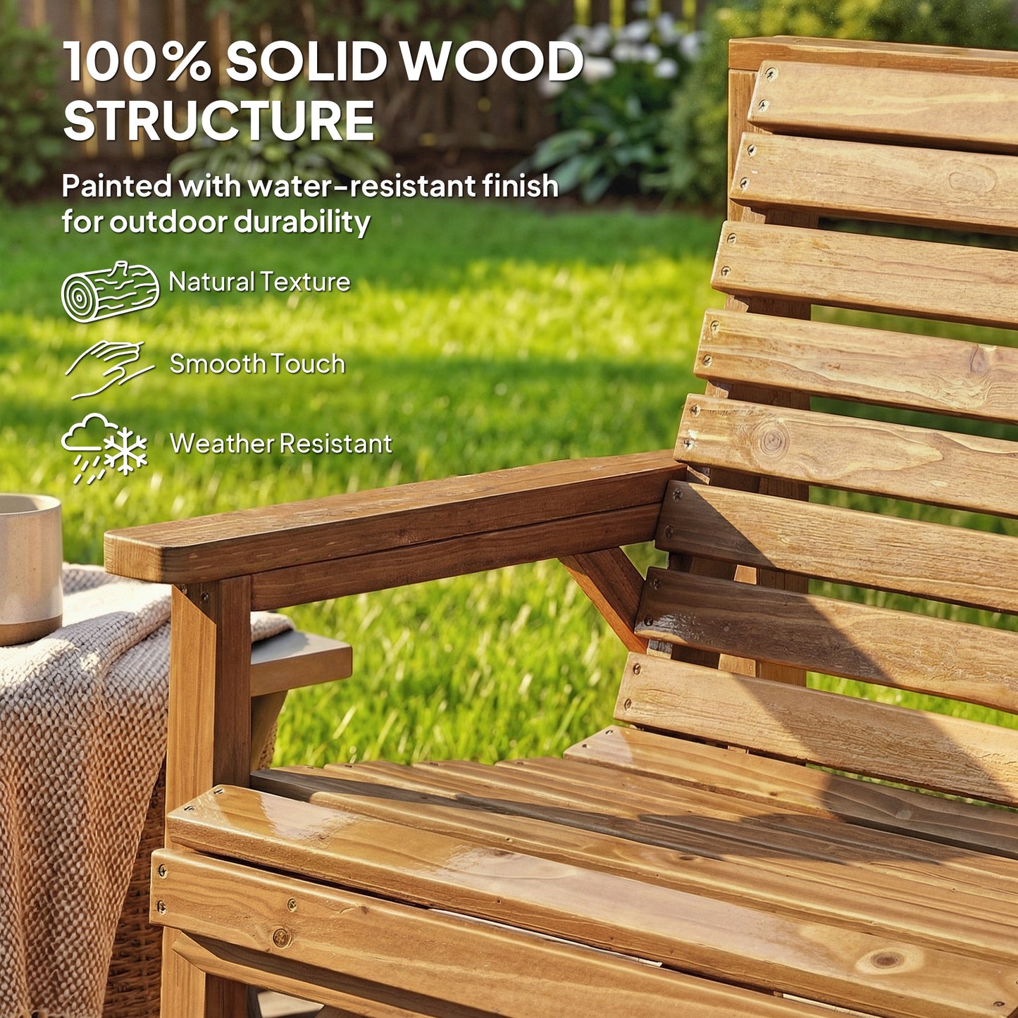 3-Piece Wooden Garden Furniture Set | Armchair | 2-Seater Bench | Detachable Tray Table | Umbrella Hole | Fir Wood | Water-Resistant | Natural Wood