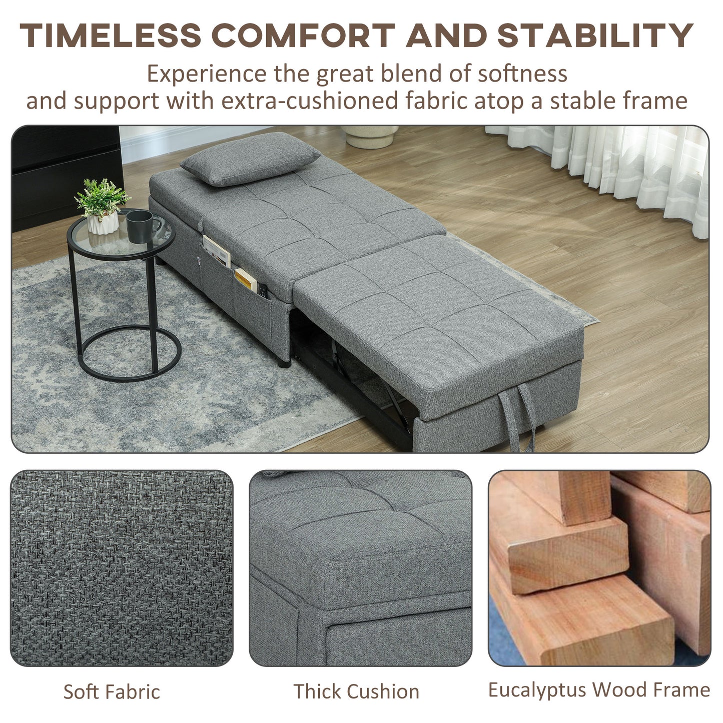 Four-In-One Single Sleeper Chair - Light Grey