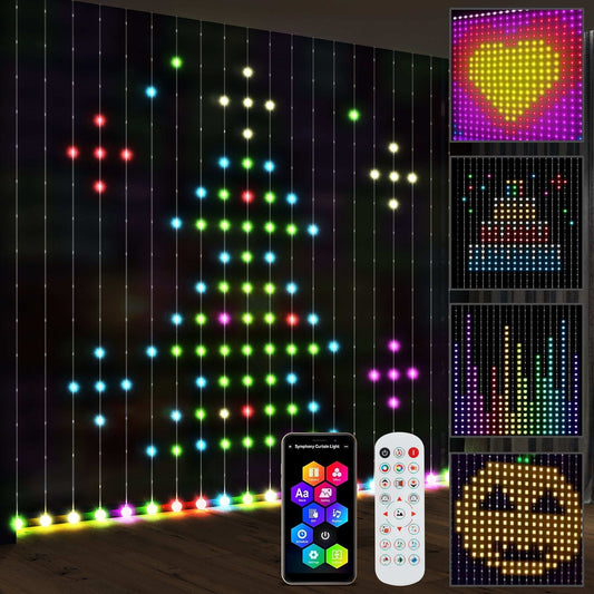 LED Curtain Lights, Smart Curtain lights Plug In, Colour Changing Wall Lights with Remote,Hanging Window String Lights for Bedroom, 3x3(m),400 LED