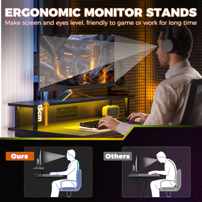 RGB LED Gaming Desk | 16 Colours & 4 Modes | 2 Power Outlets | USB & USB-C | 15cm Monitor Shelf | Z-Frame | 80kg | 100x60x88.5cm | Black