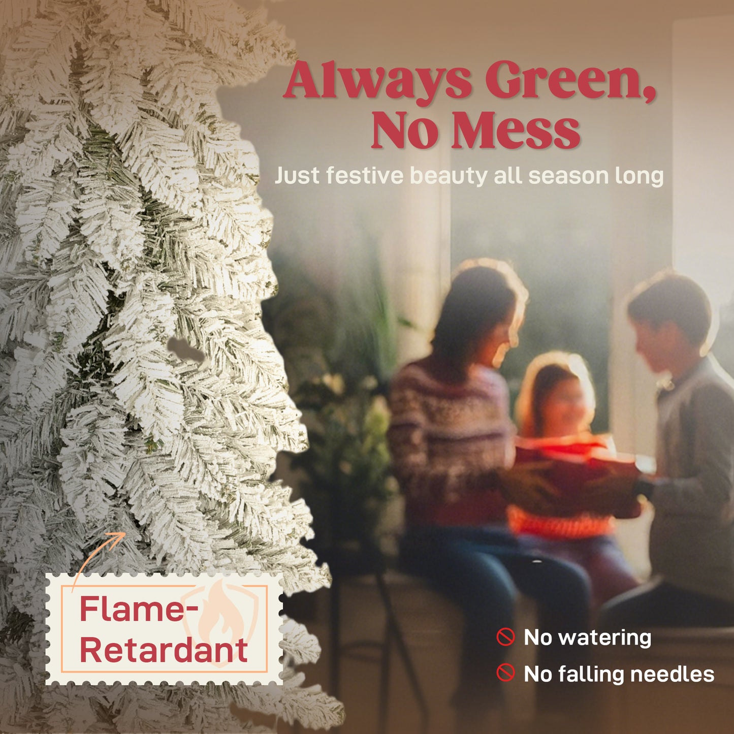 Set of 3 Pencil Flocked Christmas Tree, 3ft 4ft 5ft