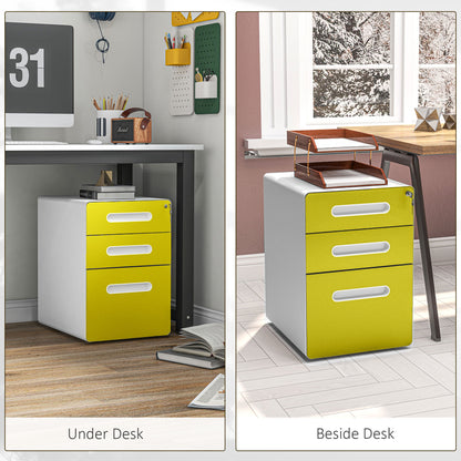 Vinsetto 3 Drawer Filing Cabinet, Steel Lockable File Cabinet with Lock and Wheels, for A4, Letter, Legal Sized Files