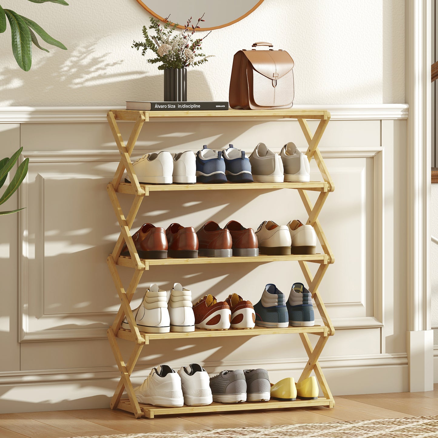 5-Tier Bamboo Shoe Rack, No Assembly - Natural