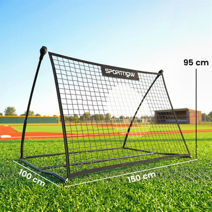 Portable Football Rebounder Net | 140x90cm | Tetoron Net | Steel & Fibreglass Frame | Carry Bag | Ground Stakes | Black