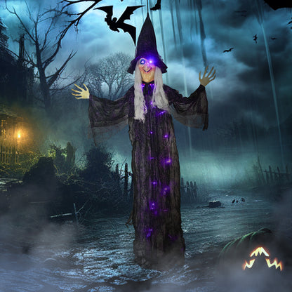 183 cm Life Size Halloween Animated Hanging Witch with Glowing LED Eyes & Body, Spooky Witch Scary Halloween Decorations, Battery Operated, Indoor Party Props