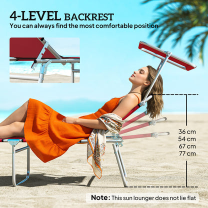 Set of 2 Folding Sun Loungers | 4 Position Adjustable Back | Oxford Fabric | Powder Coated Steel | Portable | 120kg | Red