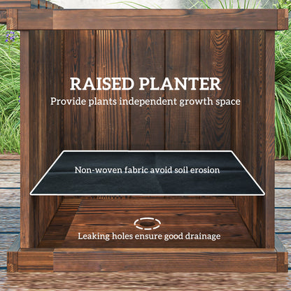 2-in-1 Wooden Garden Planter & Bench | Raised Beds Both Ends | Drainage Holes | Non-Woven Lining | 110kg Bench | 25kg Planters | Water-Based Varnish | 176x38x40cm | Carbonised Finish