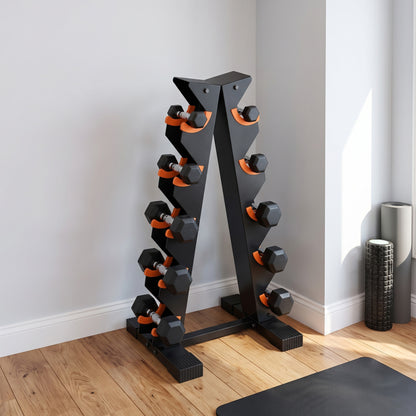 SPORTNOW 5-Tier Dumbbell Rack | A-Frame Stand for 5 Pairs | 90kg Total Capacity, Protective Cradles & PP Feet | Black & Orange