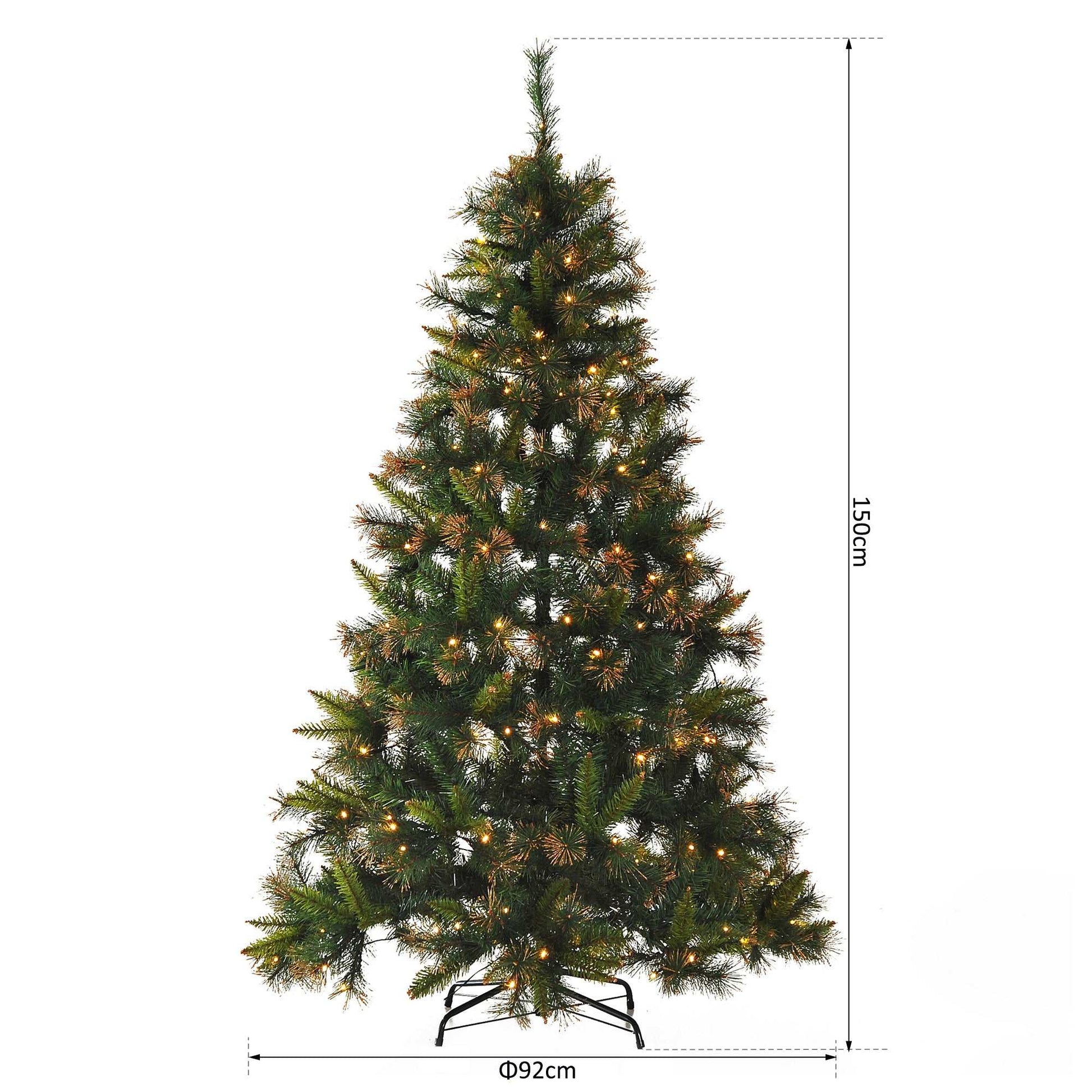 1.5m Pre Lit Christmas Artificial Tree, Metal Stand-Green