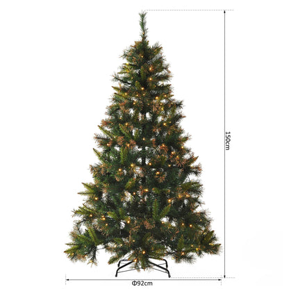 1.5m Pre Lit Christmas Artificial Tree, Metal Stand-Green